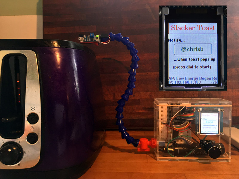 A toaster with a connected LCD and electronics