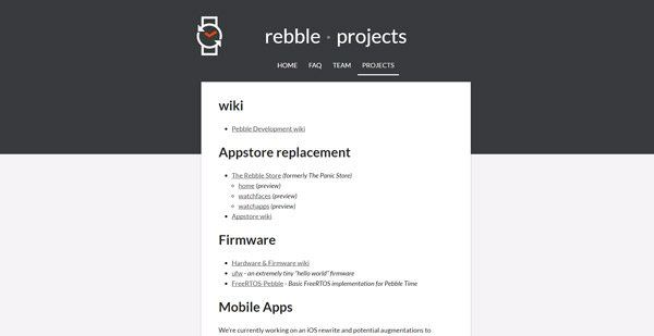 A screenshot of the Rebble project pa;ge
