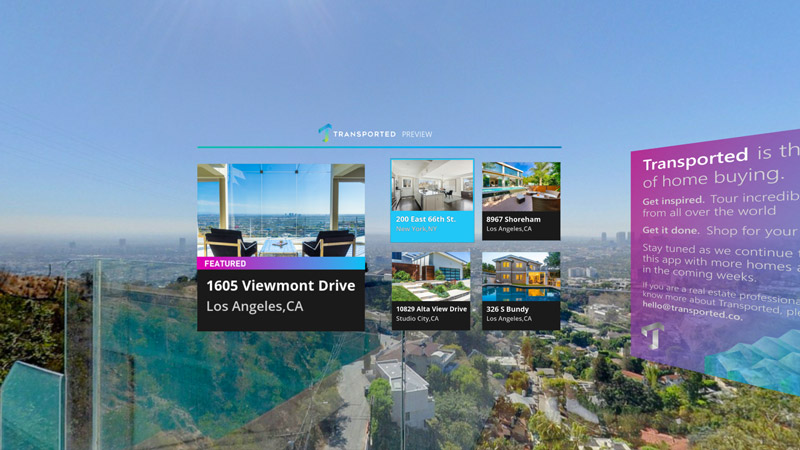 A screenshot of a menu system in Transported VR