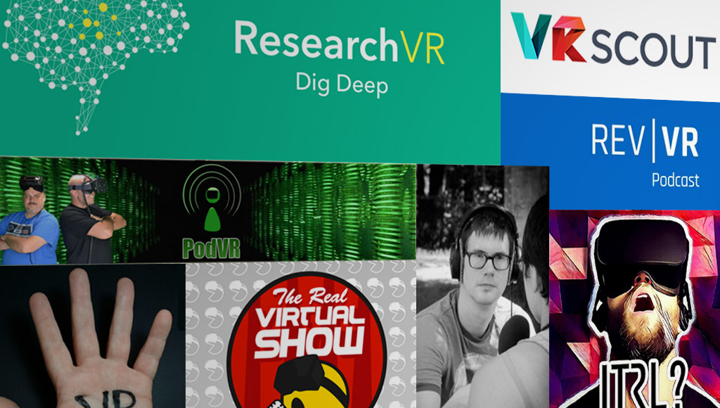 An assortment of VR podcast logos
